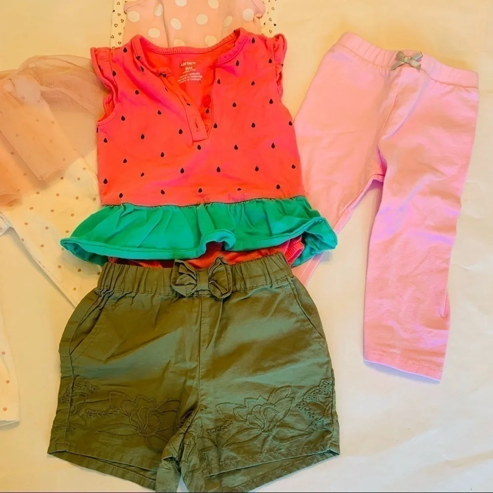 6 piece Baby girl bundle clothes size 9 months bodysuit pants shorts